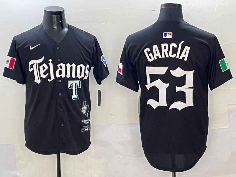 Men Texas Rangers 53 Garcia Black Five generations Joint Name 2025 Nike MLB Jersey style 7